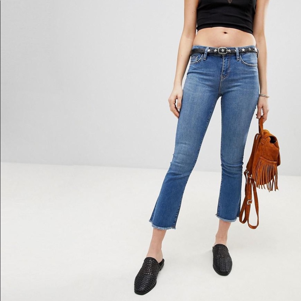 Free People Raw Cropped Straight Cut Jeans